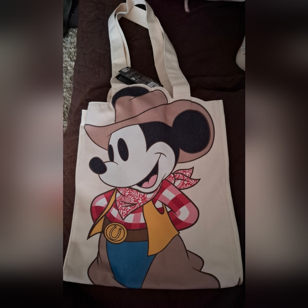 Nwt Loungefly Disney Western Mickey Canvas Tote